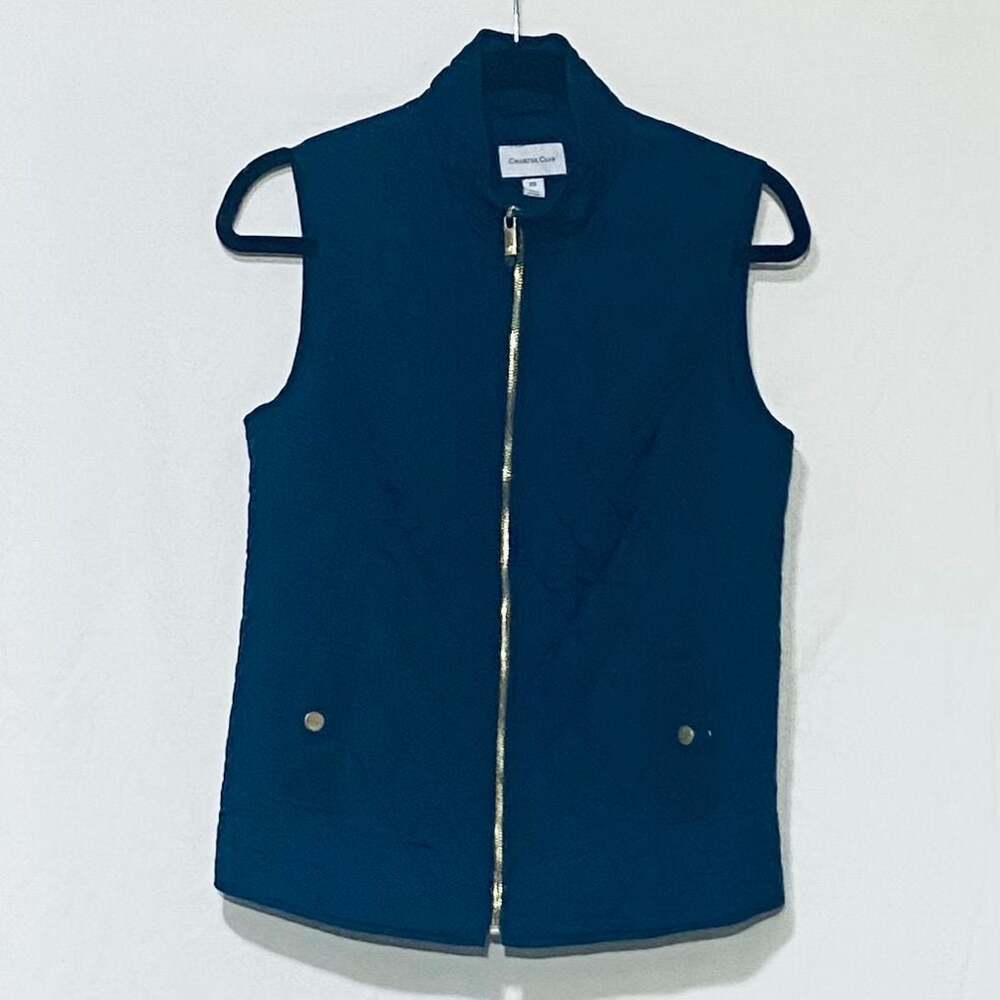 Charter Club Women's Blue Quilted Stand Collar Zip up Vest, Size XS